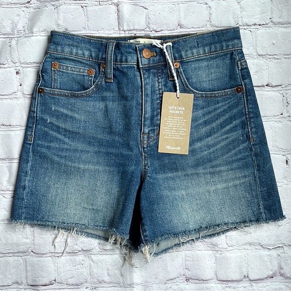 MADEWELL High Rise Cutoff Medium Wash Raw Hem Jean Shorts - Picture 3 of 11